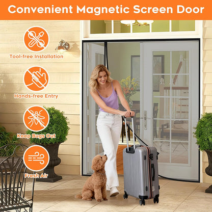 Magnetic Screen Door, Screen Door Mesh, Heavy-Duty Mesh Curtain, Door Net Keep Bugs Out, Hands Free Partition, Screen Size 38” × 83”, Fits 36” × 82” Doors, Pet & Kid Friendly, Black