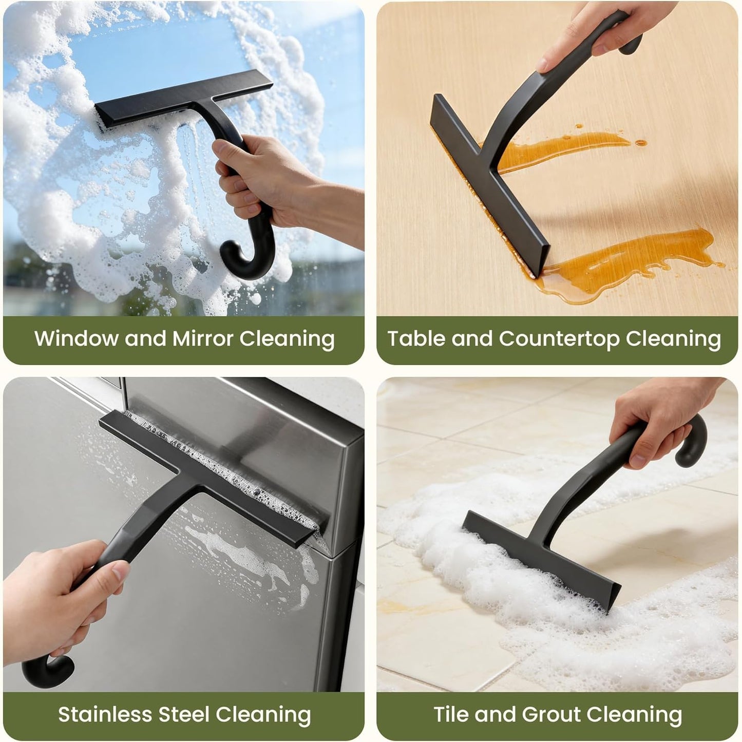 Shower Squeegee for Glass Doors - 10 Inch Ergonomic Round Grip, All-in-One Silicone Design with Built-in Hook Design for Easy Hanging, Efficient for Bathroom, Tile Wall, Car