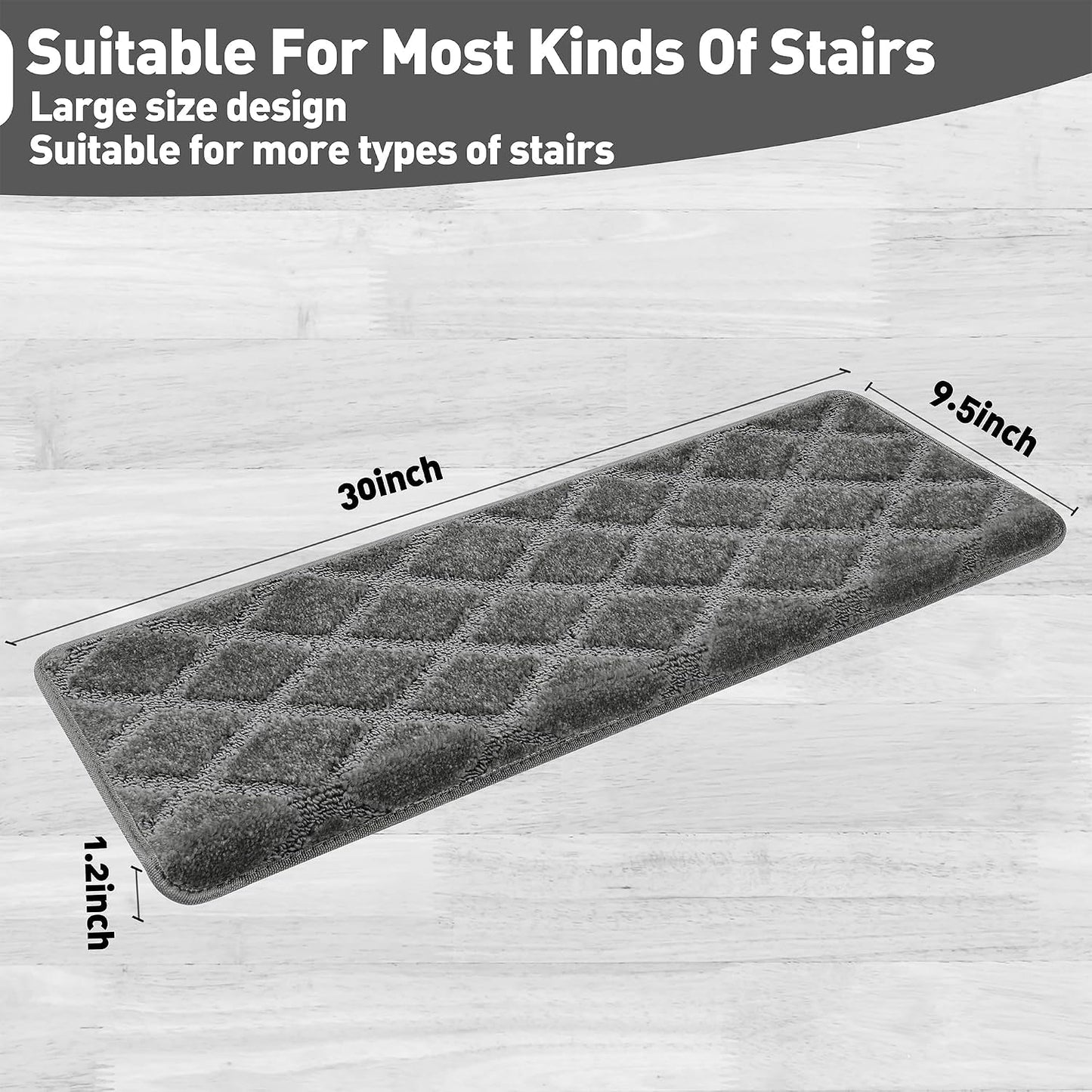 PURE ERA Carpet Stair Treads Tape Free Non Slip Indoor Stair Carpet Stair Protectors Pet-Friendly Non-Slip Skid Resistant Washable Reusable 8" x 30"(2 Pieces,Black)