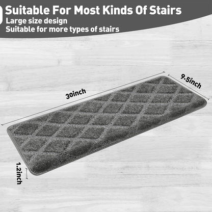 PURE ERA Carpet Stair Treads Tape Free Non Slip Indoor Stair Carpet Stair Protectors Pet-Friendly Non-Slip Skid Resistant Washable Reusable 8" x 30"(2 Pieces,Black)