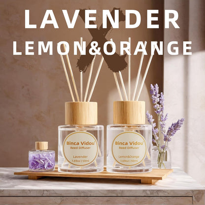 Reed Diffuser Set, Binca Vidou Lavender & Vanilla Natural Scent Oil Diffusers with Sticks for Home Office Bathroom Aromatherapy Decor 1.69oz x 2