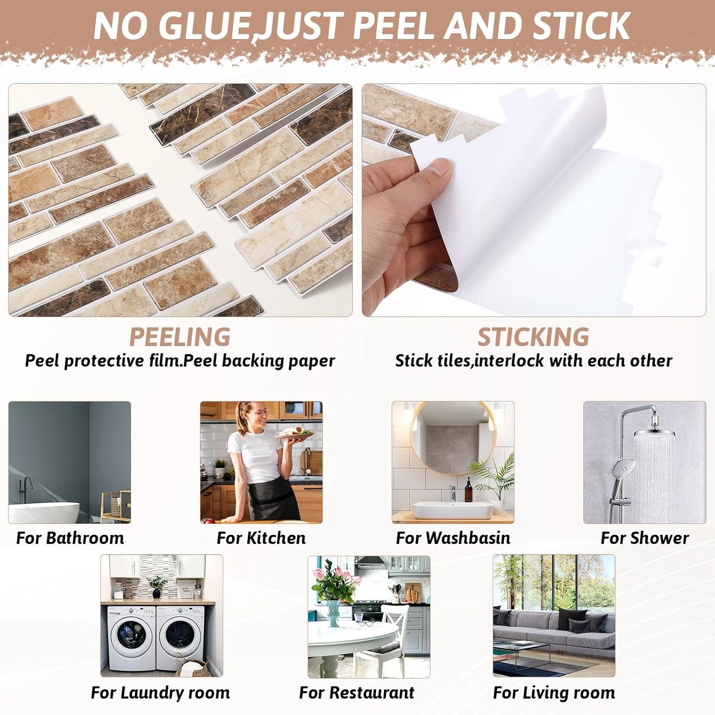 Dimeho 24 Sheet Peel and Stick Tile Backsplash Stick on Backsplash for Kitchen 10"x 5" Back Splashes Self Adhesive Tile Sticker for Bathroom Brown Marble Look