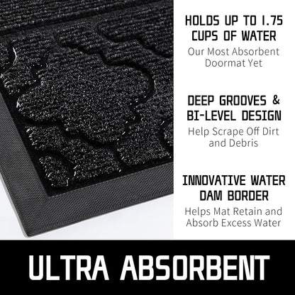 Yimobra Welcome Mat Outdoor Indoor, All-Weather Waterproof Front Door Mat Outside Entrance, Non-Slip Low Profile Porch Patio Doormat, 29.5x17, Black