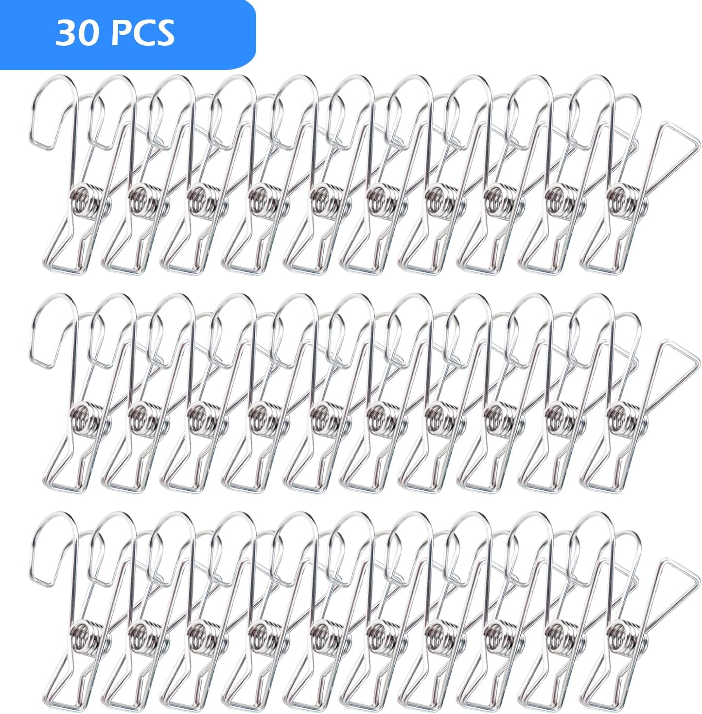 12+2 PCS 304 Stainless Steel Short Tail Hanger Clip with Hook, Durable Hanging Clips, Heavy Duty Multifunctional Hangers Use for Display Storage Items