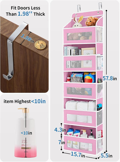 JARLINK 2 Pack Over the Door Organizer Storage, 5 Shelf Hanging Door Organizer with 5 Large Capacity Pockets, Anti Tilt 44 lb Load Behind Door Storage for Bedroom, Bathroom, Pantry, Nursery, (Grey)