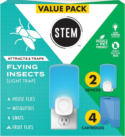 STEM Flying Insect Trap - Indoor Fruit Fly & Gnat Catcher for Home, Kitchen & Any Room, Attracts & Traps Bugs, Soft Blue UV Light - Includes 1 Plug-in Device & 1 Cartridge