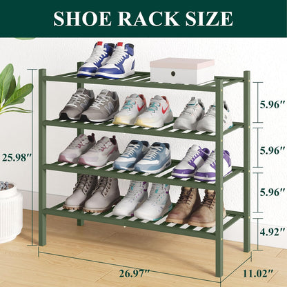 Smiry Bamboo Shoe Rack for Closet, 3 Tier Wooden Shoe Organizer, Stackable Wood Shoe Storage Shelf for Entryway, 14 Vertical Slats, One-piece Heavy-Duty Legs, 26.77"x11.02"x18.31", Natural