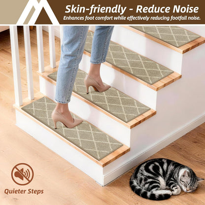 COSY HOMEER Carpet Stair Treads for Wooden Steps Non-Slip Indoor,4pcs, Navy | Peel and Stick,Reusable Adhesive,Residue Free,Washable,Pet Friendly,Soft Stair Runner for Kids,Elders,Multi-Surface Use