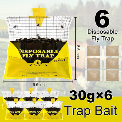 Glovv Fly Traps Outdoor Hanging with Fly Bait, 8 Pack Disposable Bags Hunter Ranch Trap, Pre-Baited Flies Bags Flies Control Bug Catcher Killer Repellent for Stable Horse Barn & Farm, All Filth Flies