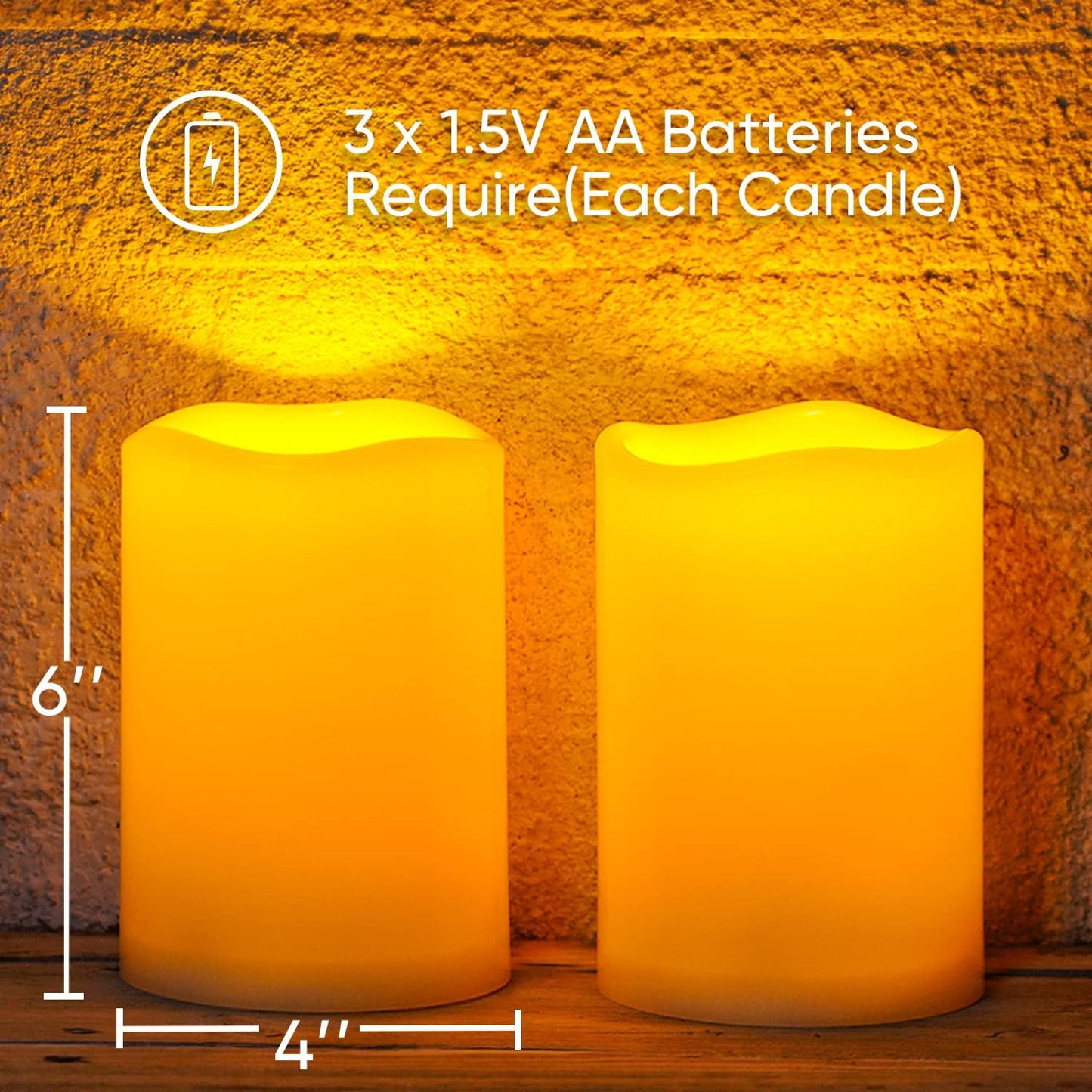 Homemory 6" 8" 10" x 4" Waterproof Outdoor Flameless Candles, Battery Operated Flickering LED Pillar Candles with Remote and Timers for Indoor, Plastic, Ivory White