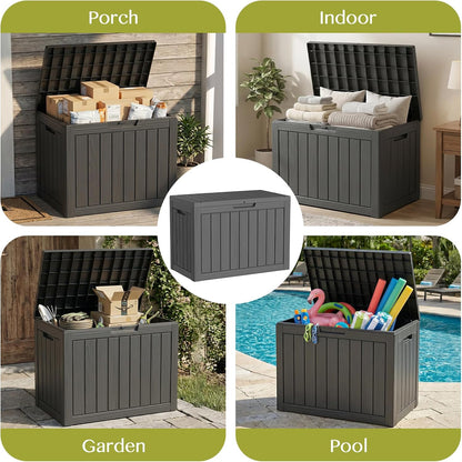 Waterproof Outdoor Storage Box Outside Deck Box Lockable Resin Bench UV Resistant Furniture Cushion Pool Tool Float Bin Patio Garden Porch (Black, 120 Gallon)