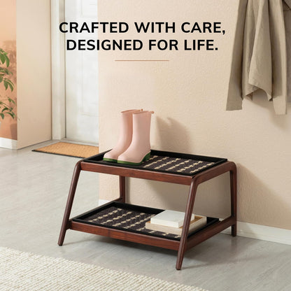 Anji Mountain Heavy Duty Waterproof Wooden Shoe Storage Mat Organizer/Boot Storage Tray Multi Use for Entryway with Coir, Gray and Ivory Insert, 1 Tier, Fits 2 Pair (26.5" Wide)
