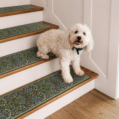 OJIA Floral Stair Treads Non-Slip Stair Runner for Wooden Steps Indoor 15PCS 30"x8" Carpet Stair Treads Stair Mats Staircase Step Treads for Kids, Elders and Dogs, Stair Covers, Black