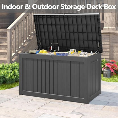 KAMABOKO 31 Gallon Outdoor Storage Box, Resin Deck Boxes Indoor and outdoor, Waterproof Storage Box Lockable Lid for Garden Tools, Package Delivery, Pool Supplies, Patio Cushions, Black
