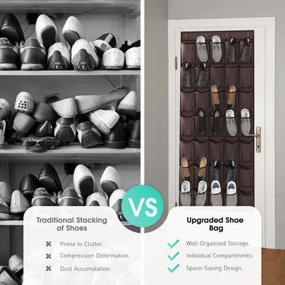 WVM Over the Door Shoe Organizer with 35 Breathable Mesh Pockets, Hanging Shoe Organizer for Door with 4 Metal Hooks, Large Capacity Closet Storage for Shoes, Accessories, Grey