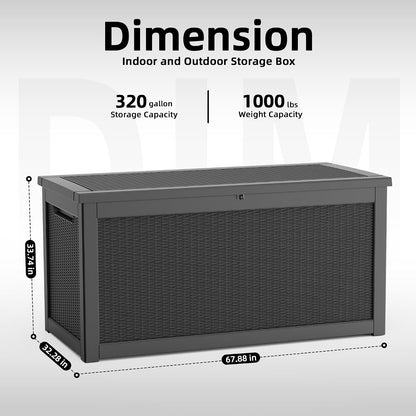 60 Gallon Outdoor Waterproof Storage Box, UV Resistant Resin Deck Box with Built-in Handle, Outdoor Storage Container for Patio Furniture, Garden Tools, Patio Cushions, Black