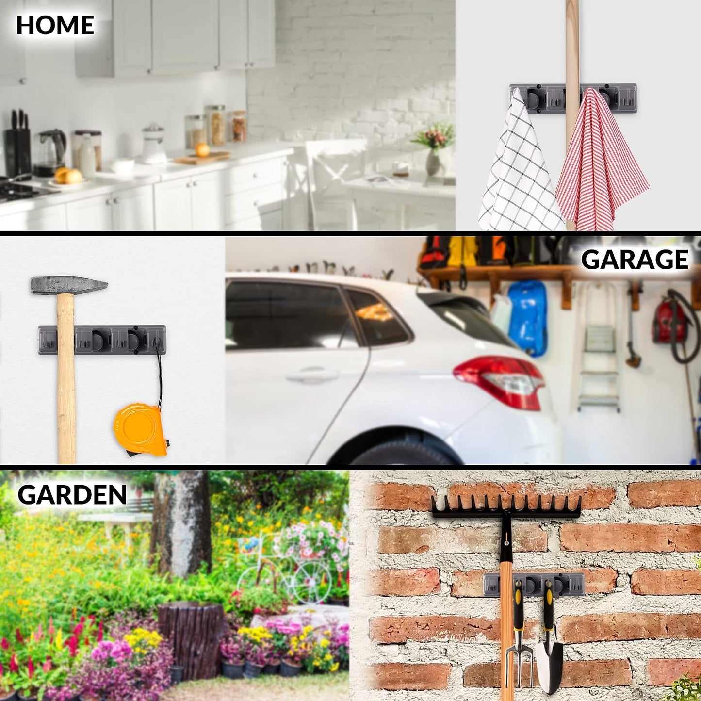 Zulay Home Mop and Broom Organizer Wall Mount - Easy to Install Mop and Broom Holder Wall Mount for Storing Cleaning Supplies - Organizer Utility Racks Mop Holder and Broom Hanger (3 Slots, White)