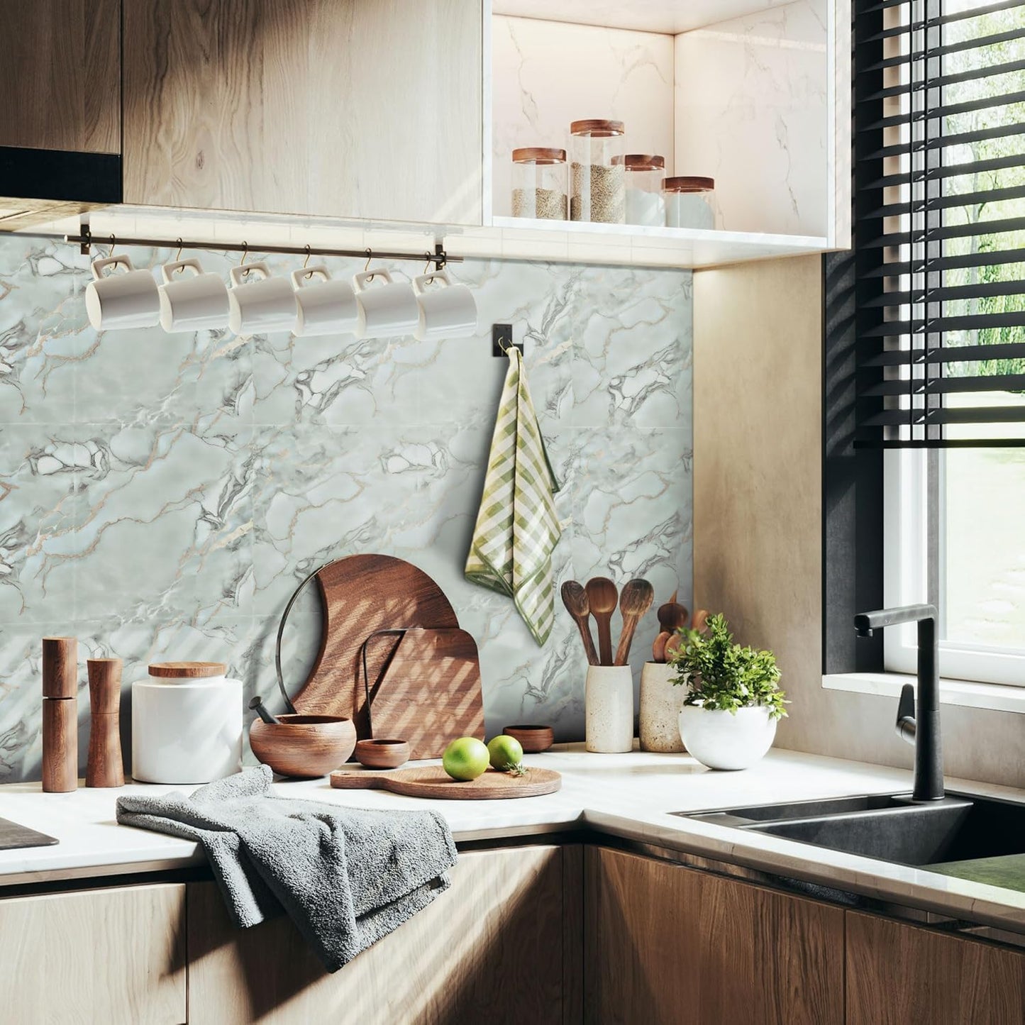 Vieshful 20pcs Peel and Stick Backsplash Tile，12"x12" Self Adhesive Marble Tile for Wall, PVC Waterproof Shower Wall Panels, Back Splash Stick on Tiles for Kitchen Bathroom Living Room (Not Real Tile)