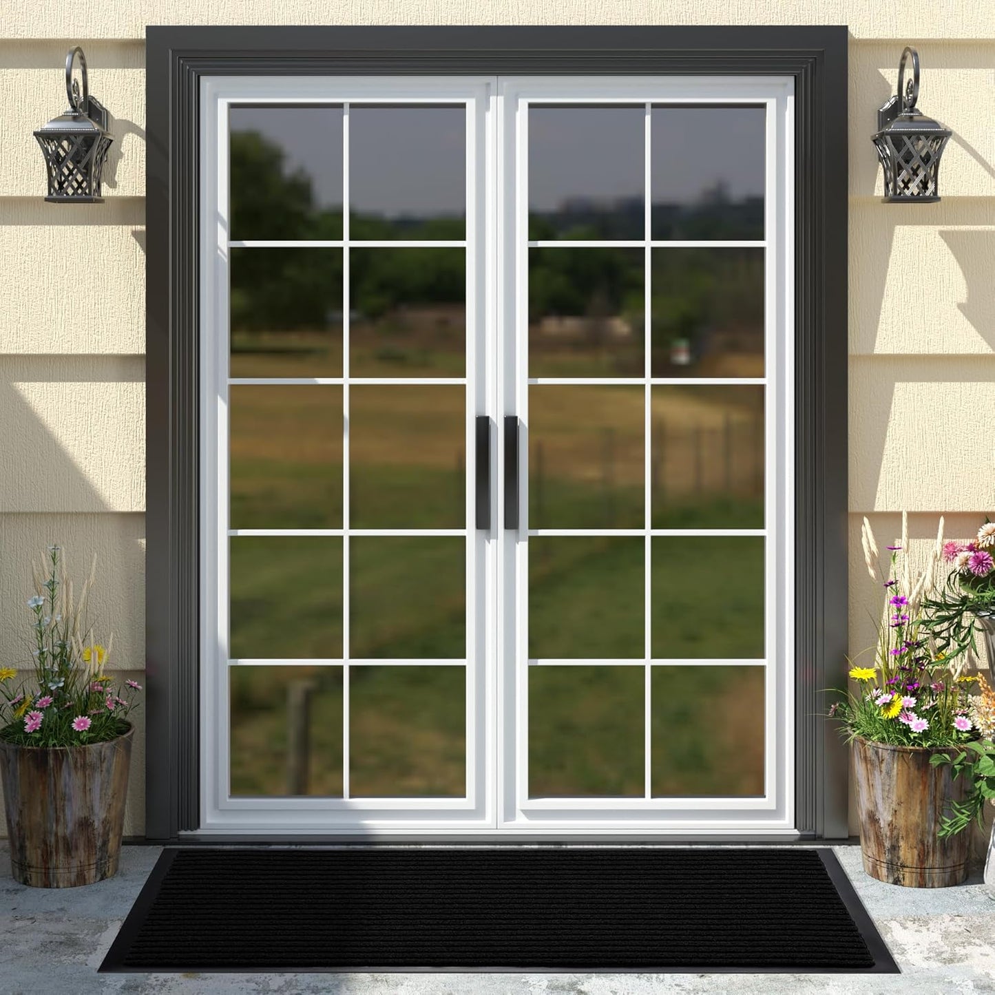 Yimobra Welcome Mat, Heavy Duty Sturdy Door Mats for Home Entrance Outdoor Indoor, Front Doormat for Outside Patio Floor Entry Porch Garage Office, Waterproof, Low Profile, 29.5x17, Black Grey