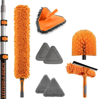 36 Foot High Reach Duster Kit with 5-30 ft Extension Pole // High Ceiling Dusting and Window Cleaning Kit with Telescopic Pole // Baseboard and Wall Washer Mop, Squeegee, Fan Blade & Cobweb Dusters