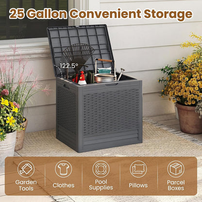 Tangkula 25 Gallon Waterproof Outdoor Storage Box with Lockable Lid | PP Resin, Wicker Patterned, Indoor Outdoor Use, Portable, Versatility, for Deck, Pool, Patio Cushions, Garden Tools