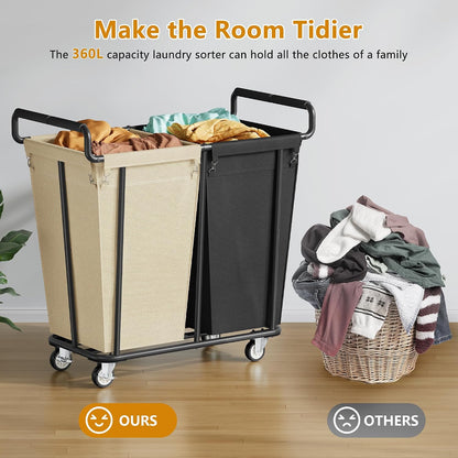Gewudraw Large laundry hamper with Wheels, 3 Bag Big Rolling Laundry Hamper Sorter Cart, Extra Large Laundry Clothes Hamper, Heavy Duty Laundry Basket Organizer for Laundry Room,Bathroom,Black