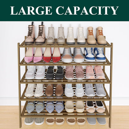 Smiry Bamboo Shoe Rack, 3 Tier Free Standing Wooden Shoe Organizer, Stackable Wood Shoe Storage Shelf for Closet, Entryway, 5 Horizontal Slats, 26.8"x11"x18.3", Natural