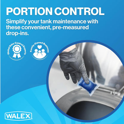 Walex Porta-Pak Black Holding Tank Deodorizer & Portion Control System Drop-Ins - Rapid Breakdown of Waste & Paper, Odor Prevention, Cleans Tank & Sensors - Lavender Breeze, 10-Pack