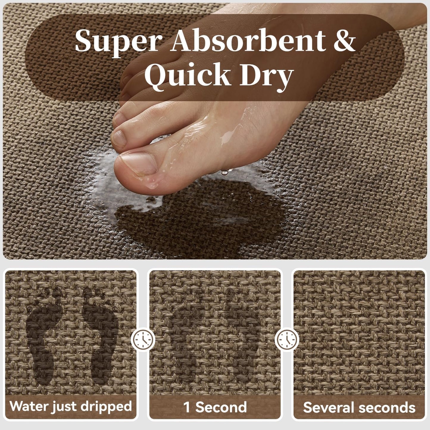 MontVoo Bath Mat Rug-Ultra Thin Non Slip Bath Mats for Bathroom Mat Quick Dry, Rubber Backing Washable Bathroom Rugs Fit Under Door, Absorbent Bath Rugs for Floor,17"x24",Khaki