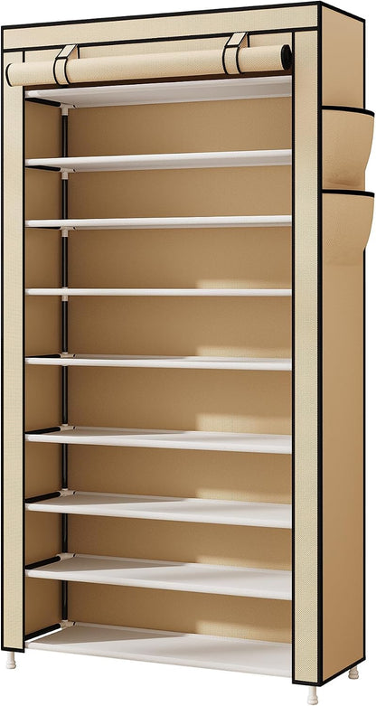 Laiensia 9-Tier Vertical Shoe Rack Organizer, Space Saving Shoe Storage Organizer, Non-Woven Cover Shoe Shelf Holds 36-45 Pairs for Bedroom, Hallway, Closet Entryway, Black