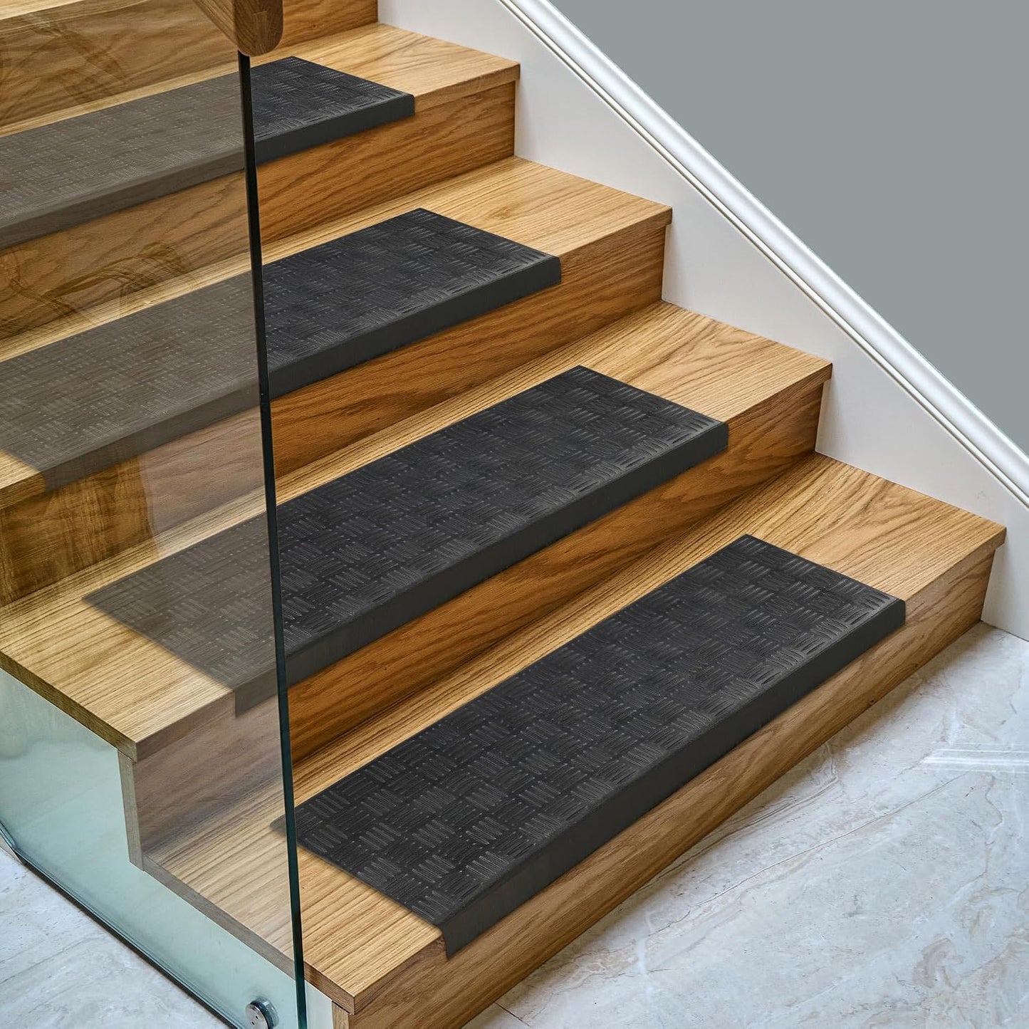Ottomanson Non Slip Stair Treads Indoor – Peel and Stick Carpet Stair Treads for Wooden Stairs, Self Adhesive Anti Slip Stair Pads for Kids & Pets – 7.9" x 29.9", 7 Pack – Black