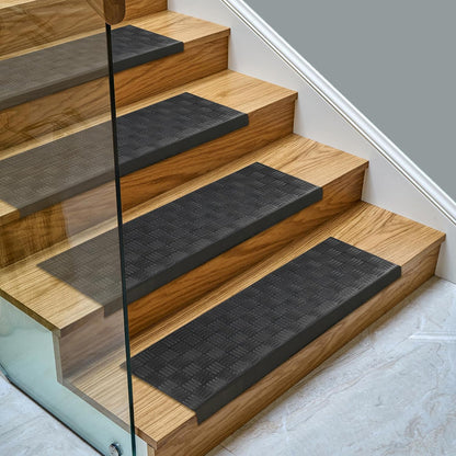 Ottomanson Non Slip Stair Treads Indoor – Peel and Stick Carpet Stair Treads for Wooden Stairs, Self Adhesive Anti Slip Stair Pads for Kids & Pets – 7.9" x 29.9", 7 Pack – Black