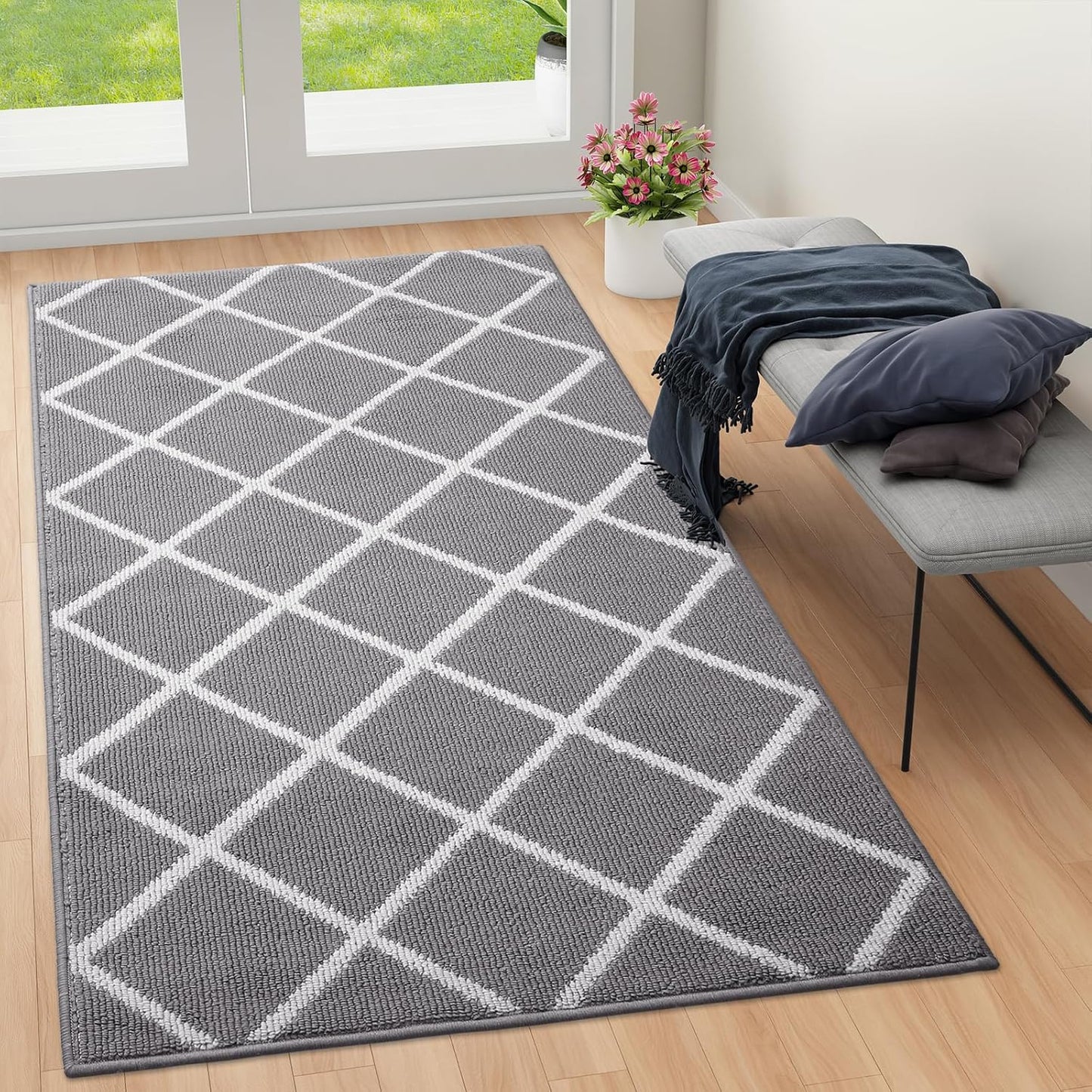 Finchitty Indoor Door Mat, Dirt Resistant and Absorbent, Low-Profile, Non-Slip, Washable Inside Floor Mats for Front Door, Back, and Entrance, 32" x 20", Grey