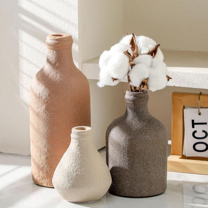 Ceramic Vase Set of 3, Decorative Vases Home Decor Modern Neutral Flower Pampass Boho Vase for Living Room, Table, Mantel, Entryway, Bookshelf, Kitchen, Bedroom, Bathroom - White