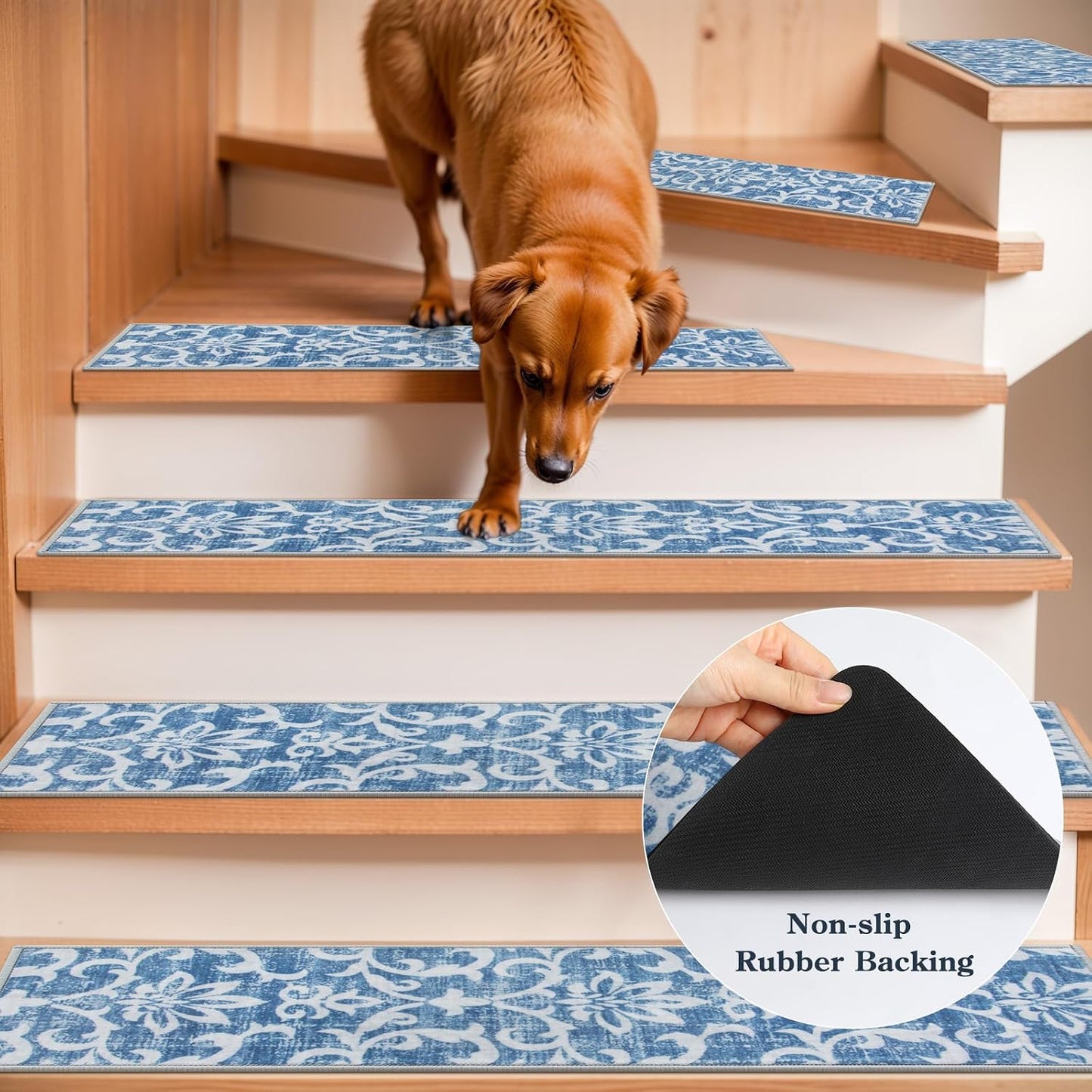 Lahome Carpet Stair Treads Non Slip Backing, 15 Pack 8" X 30" Stair Treads for Wooden Steps Indoor, Soft Washable Stairway Stair Runners Oriental Staircase Rugs for Kids Pets Elders(15pc, Grey)