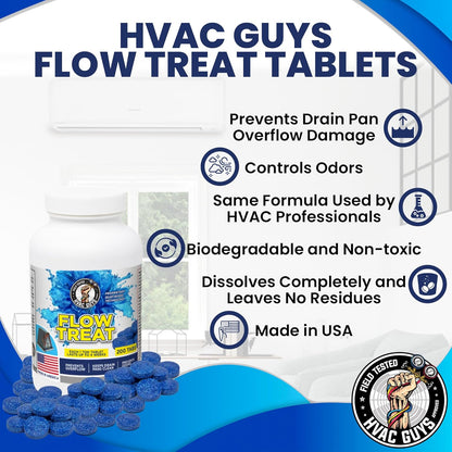 HVAC GUYS – Flow Treat Tabs - 200 Tablets | AC Drain Line Cleaner | Prevents Odors, Keeps HVAC Drain Pan Clean, Prevents Overflow | One Tablet Lasts up to 4 Weeks