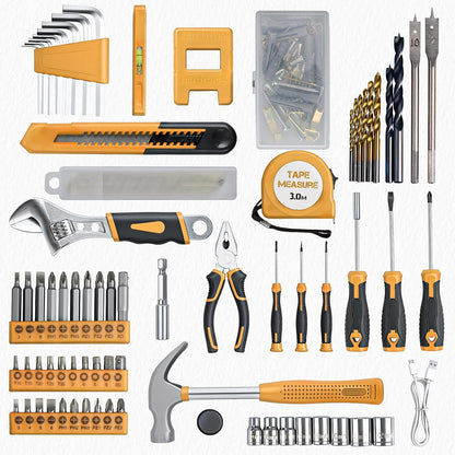 Tool Set - 8V Cordless Drill Set, 132 Piece Home Tool Set With Hand Drill, Tool Kit for Women & Men, Perfect for Homeowner, Diyer, Handyman