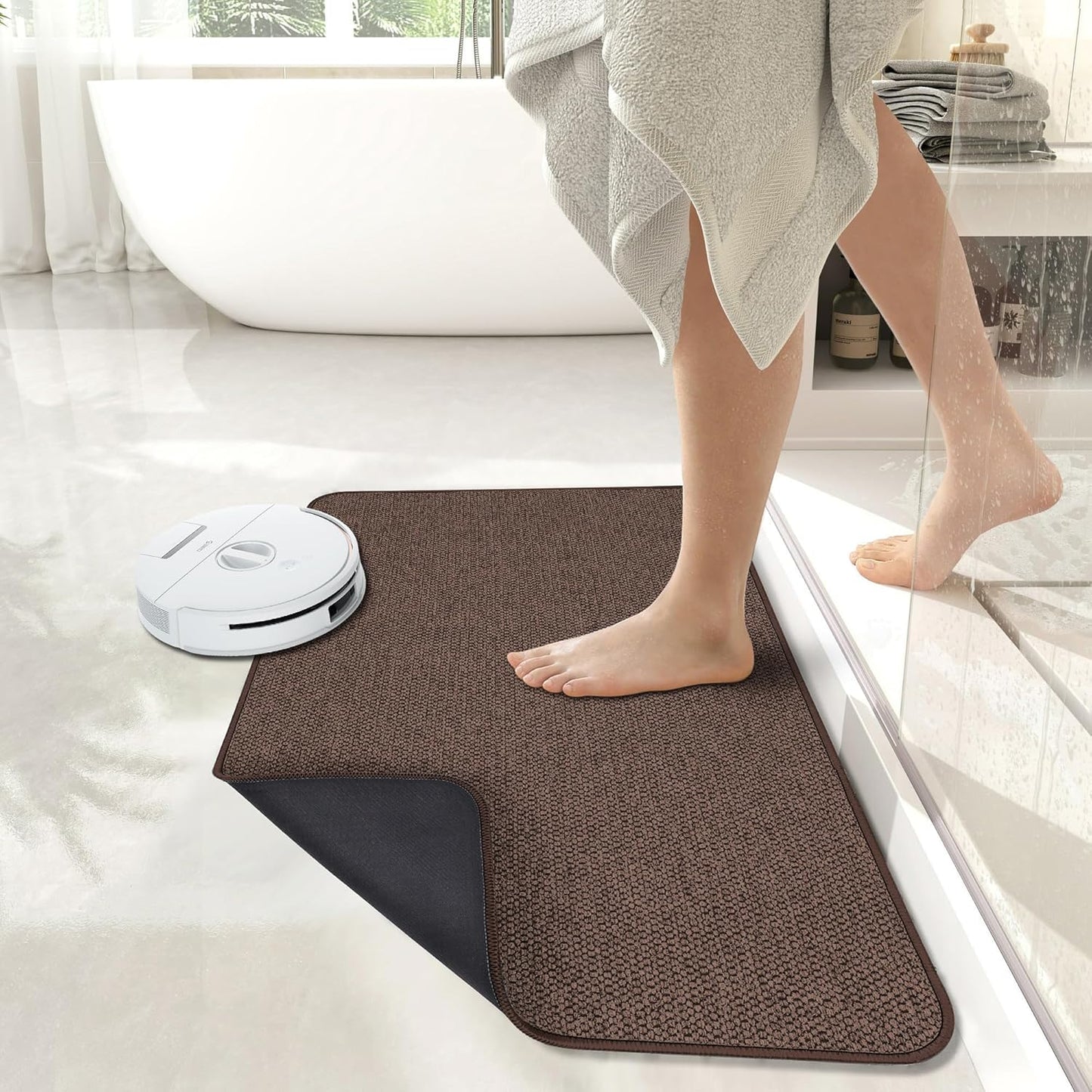 Bath Mat,Ultra Thin Bathroom Rugs,Rubber Bath Mats for Bathroom,No Slip Bath Rugs,Quick Dry,Machine Washable,Low Pile,Absorbent,Shower Outside,Sink,Home Decor Accessories.Grey,1'5"x2'3"(17x27Inch)