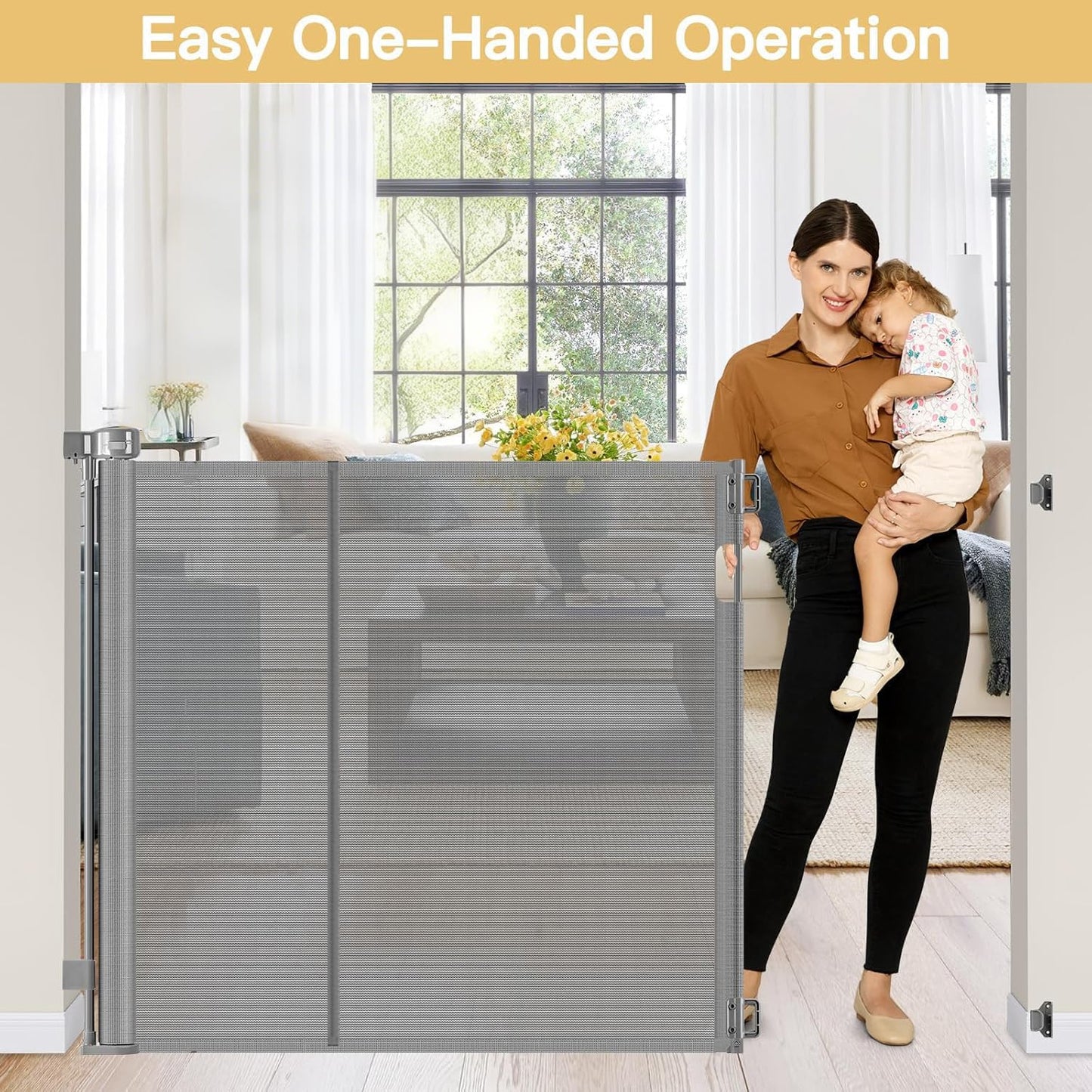 Newly Enhanced - 42" Tall × 120" Extra Wide Retractable Baby Gate Keeps Pets from Getting Under Tall Dog Gate, Indoor/Outdoor Baby Gates for Dogs, Retractable Dog Gate for Large Openings, White