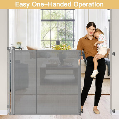 Newly Enhanced - 42" Tall × 120" Extra Wide Retractable Baby Gate Keeps Pets from Getting Under Tall Dog Gate, Indoor/Outdoor Baby Gates for Dogs, Retractable Dog Gate for Large Openings, White
