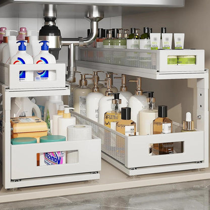 2 Pack Under Sink Organizer with Next-Gen Ball-Bearing Slides,2-Tier Pull Out Cabinet Storage,Height Adjustable Drawer Shelf for Bathroom,Kitchen,Laundry,Cabinet,Pantry(Patent Pending)