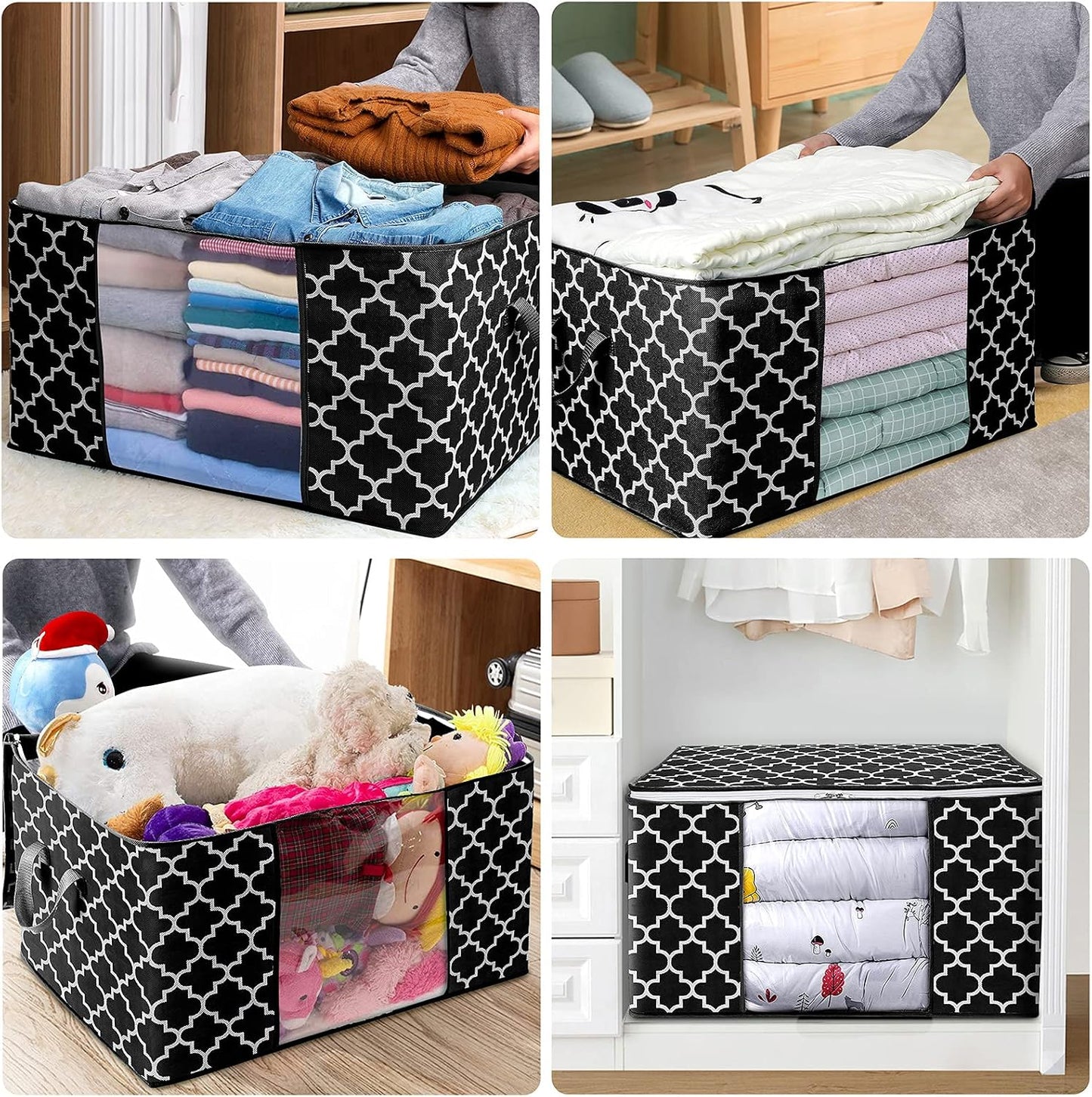 WISELIFE Storage Bags, Large Blanket Clothes Organization and Storage Containers for Bedding, Comforters, Foldable Organizer with Reinforced Handle, Clear Window,Sturdy Zippers,(Grey, 3 x 100L)
