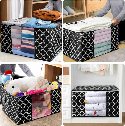 WISELIFE Storage Bags, Large Blanket Clothes Organization and Storage Containers for Bedding, Comforters, Foldable Organizer with Reinforced Handle, Clear Window,Sturdy Zippers,(Grey, 3 x 100L)