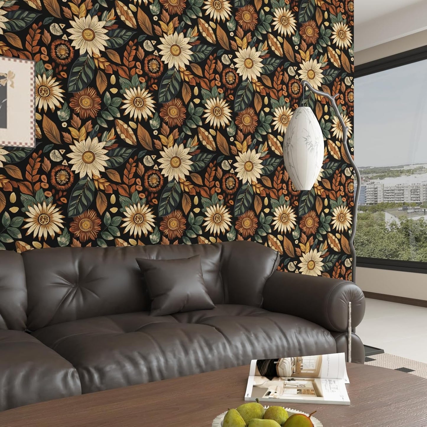 Blue Wallpaper Peel and Stick,Vintage Boho Floral Contact Paper 17.5" x 118", Retro Botanical Flower Wall Paper Self Adhesive Removable Waterproof for Walls Shelves Cabinet Table (Blue,Yellow, Green)