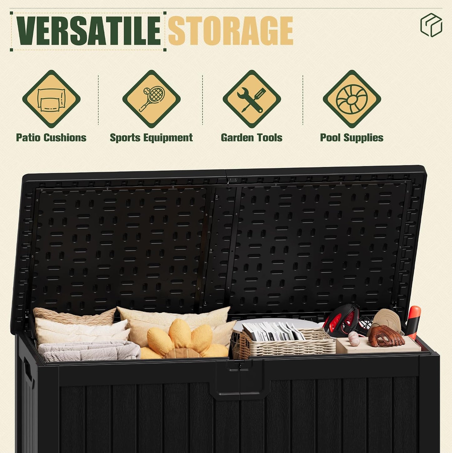 JUMMICO 31 Gallon Resin Deck Box Waterproof Indoor Outdoor Storage Boxes for Patio Furniture Cushions and Garden Tools (Brown)