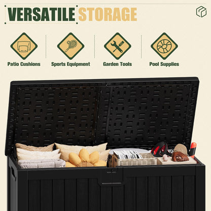 JUMMICO 31 Gallon Resin Deck Box Waterproof Indoor Outdoor Storage Boxes for Patio Furniture Cushions and Garden Tools (Brown)