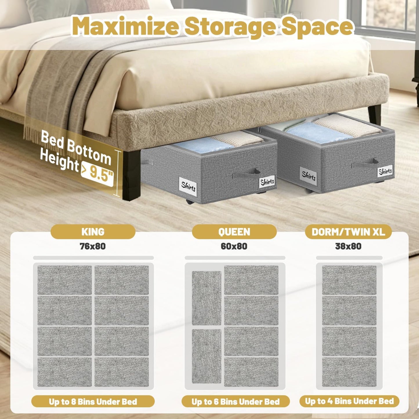 Under Bed Storage with Wheels, 2 Pack Underbed Storage Containers with Clear Lid & Label, XXL 75L Easy Assembly Rolling Under Bed Shoe Storage for Clothes, Shoes, Blankets, Black(28.3 X 16.5 X 9.5 in)