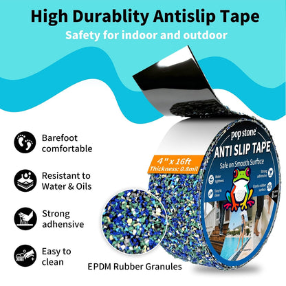 Waterproof Anti-Slip Traction Tape | 2" x16.5 FT | Heavy-Duty EPDM Rubber, Strong Grip & Barefoot Gentle | Indoor & Outdoor Solution: Poolside, Bath, Ramps, Stairs, Board Steps