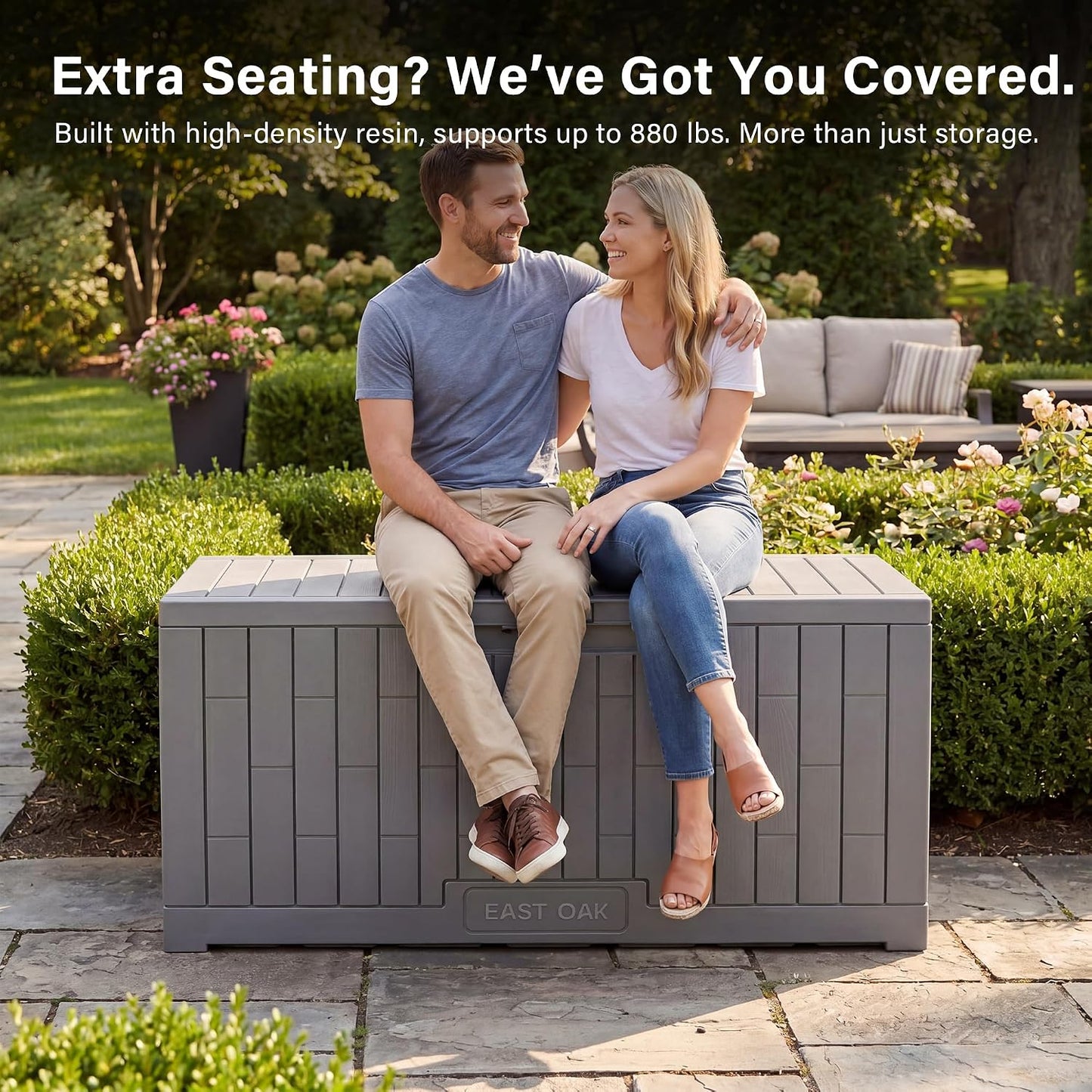 EAST OAK Outdoor Storage Box, 31 Gallon Deck Box Indoor and Outdoor Use, Waterproof Resin Storage Bin for Package Delivery, Patio Cushions, Gardening Tools, Lockable, UV Resistant, Grey