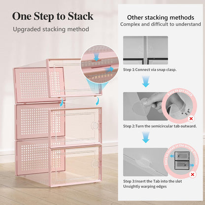 Kuject X-Large Shoe Storage Boxes Organizers for Closet 12 Pack, Fit Size 11,Clear Plastic Stackable Sneaker Containers for Entryway, Space Saving Shoe Rack, Brown